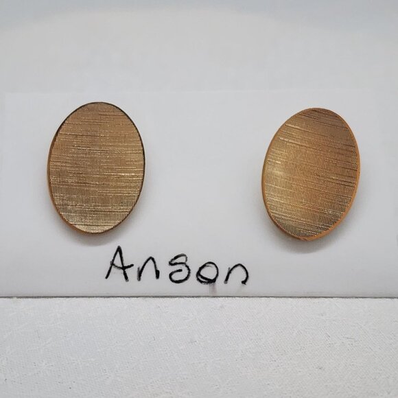 Anson Oval Gold-Tone Textured Mens Cufflinks - Picture 1 of 4